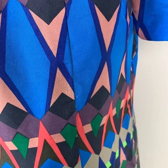 J. Crew Womens Shift Dress Geometric Multicolor Size 6 Short Sleeve Zip Silk - Picture 4 of 11